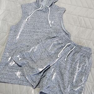 Under Armour Gray Sleeveless Hoodie and Shorts Set